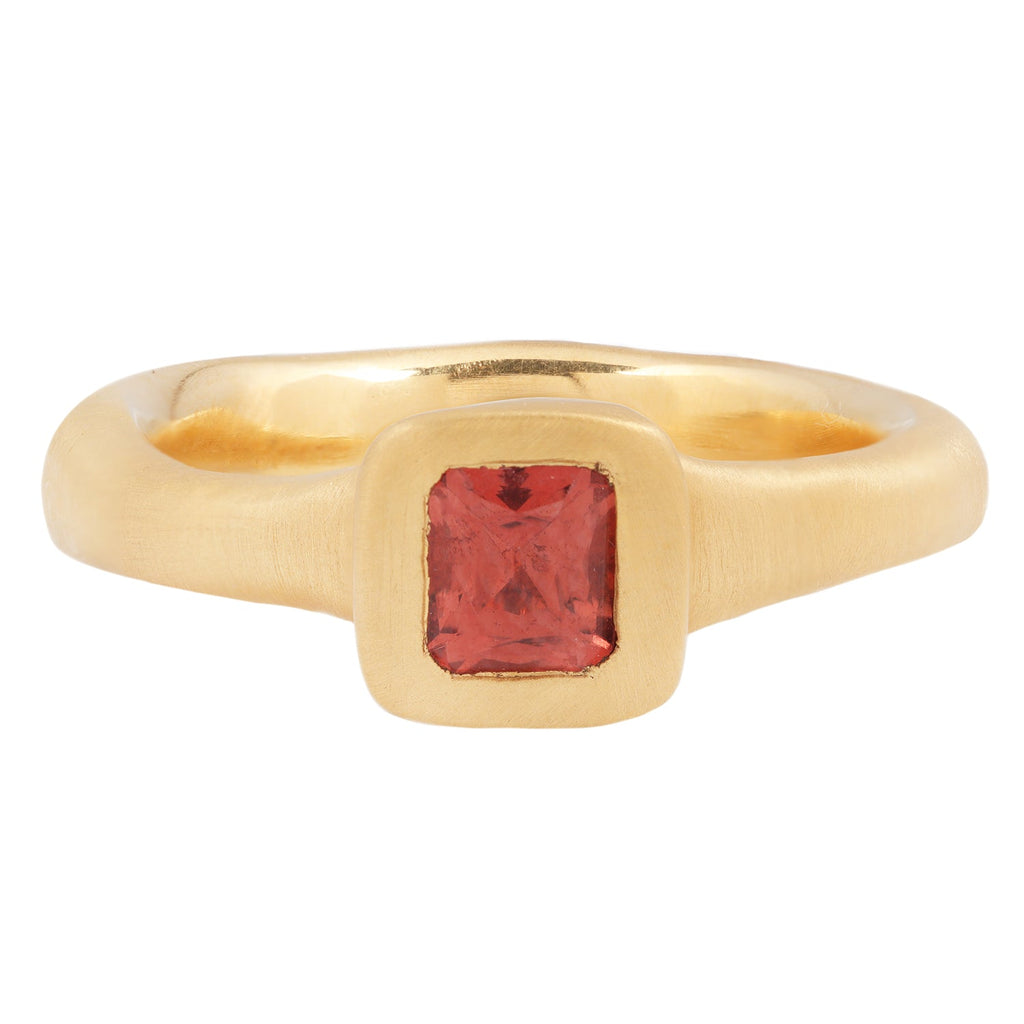 Anam Ring #2 in 22k yellow gold with red spinel by Erin Cuff Jewelry.