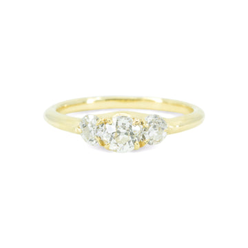 Trio Ring with round antique diamonds in 18k yellow gold by Erin Cuff Jewelry.